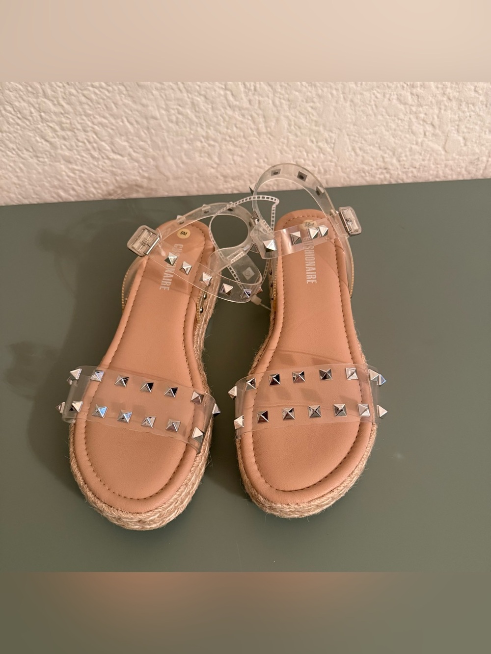 CUSHIONAIRE Melissa Clear  Studded platform Sandals size 9